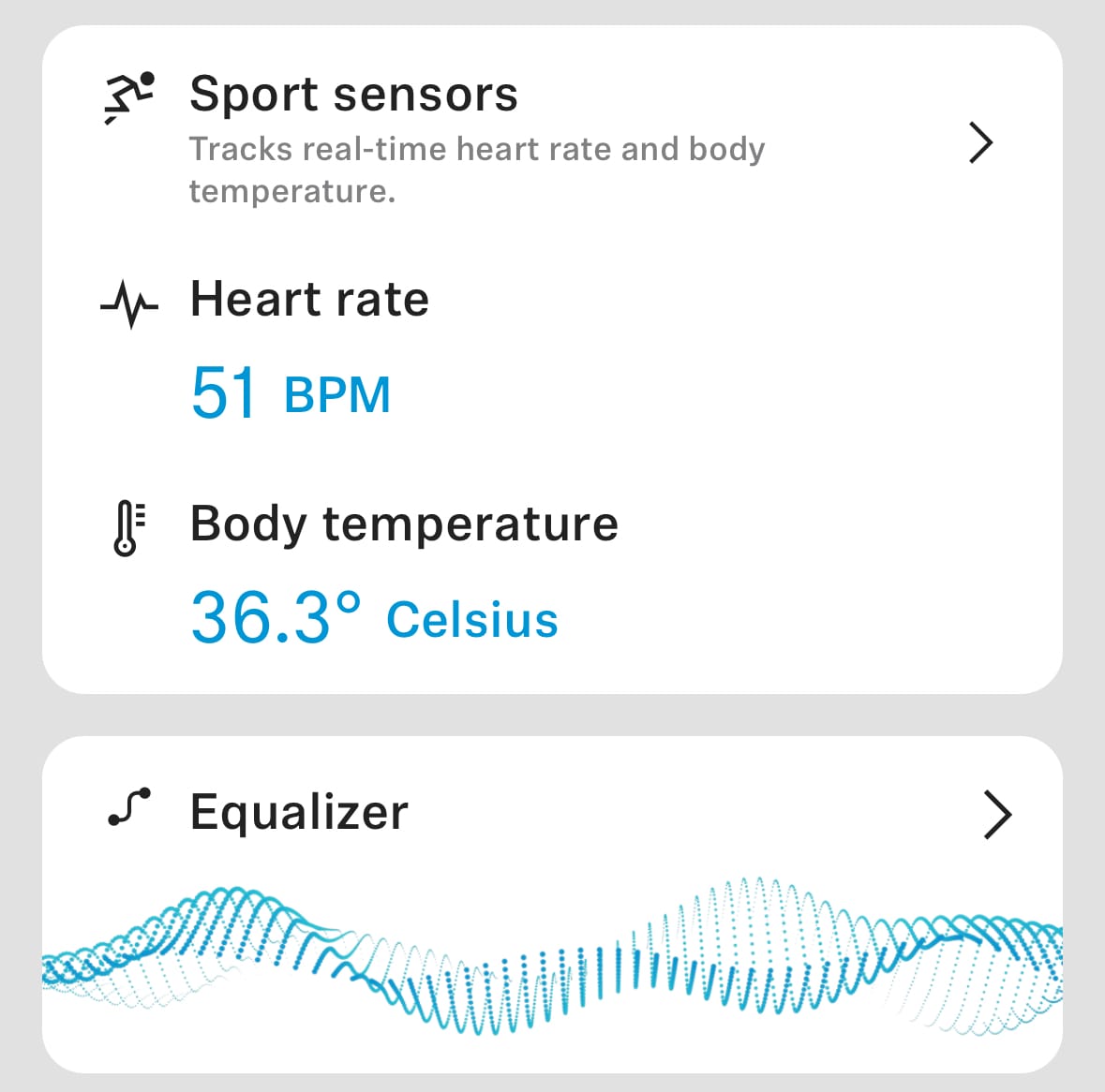 Screenshot of sensor data from the app.